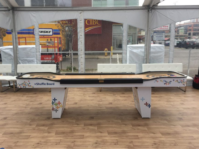 Side view of a customized shuffleboard table.