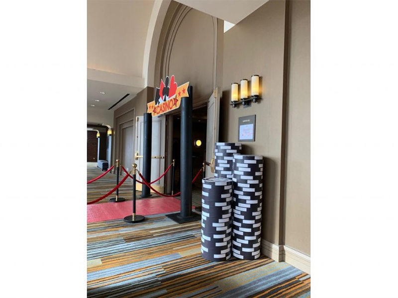 Jumbo Chips Stacks at the entrance of an event.