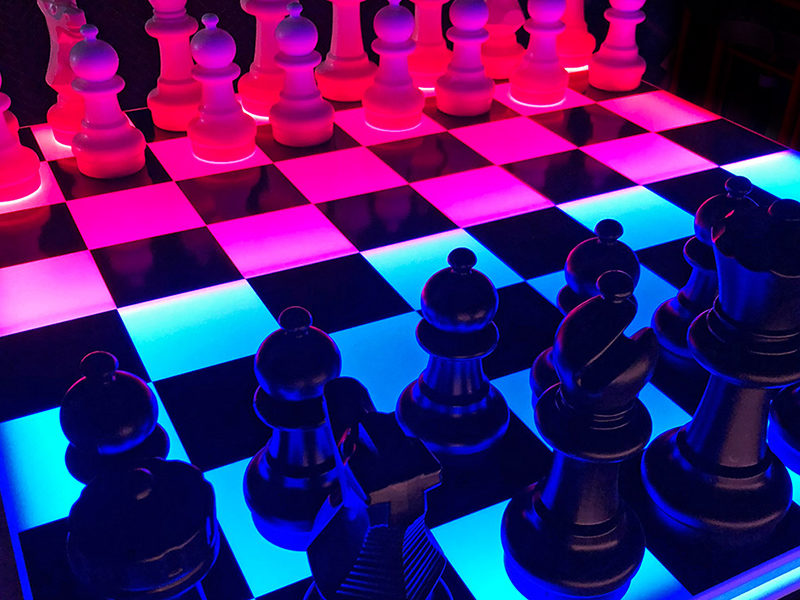 Close up of the LED Board and chess pieces.