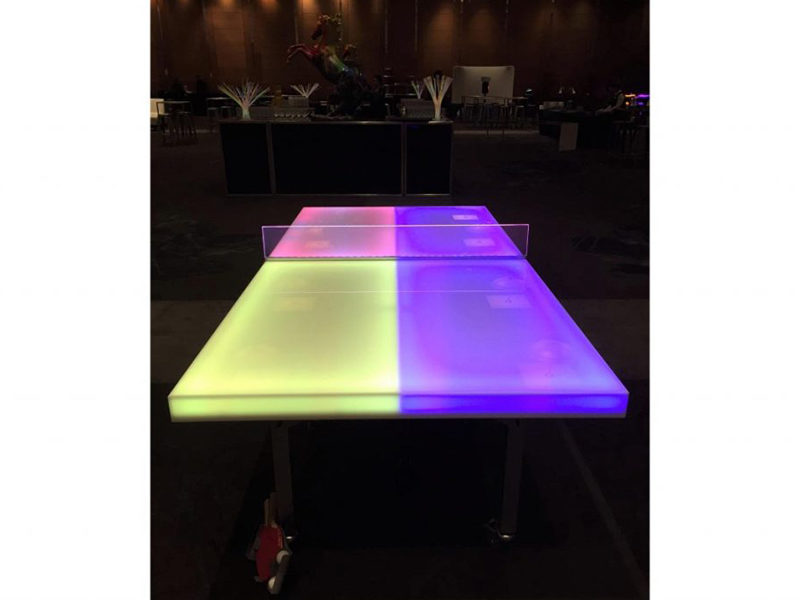 LED Ping Pong Table rental lit up and ready to use.