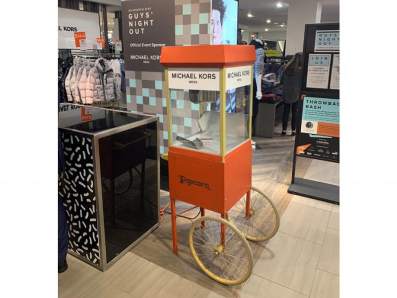 Popcorn Machine Cart with branding.