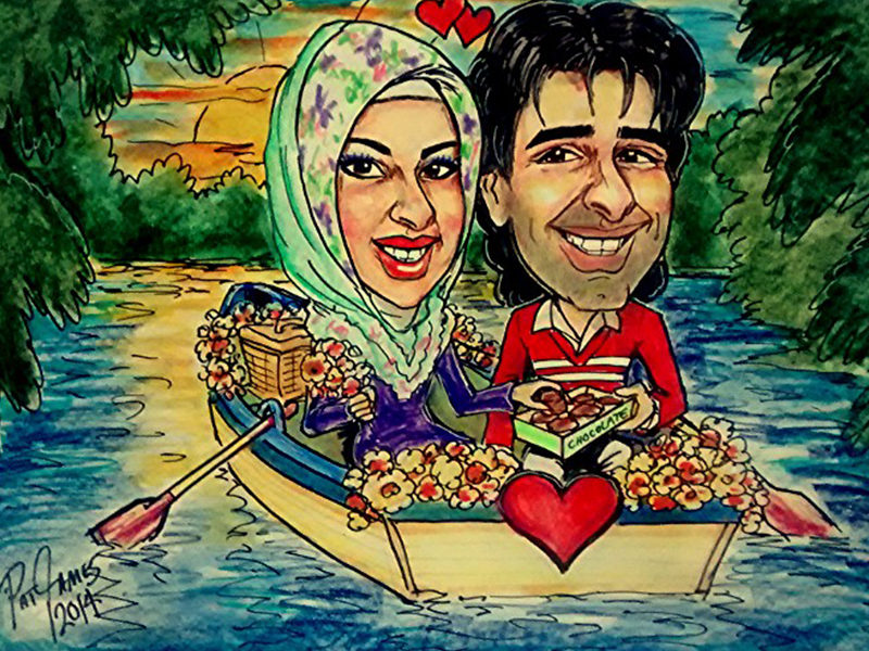 Caricature Artist's color drawing of couple.