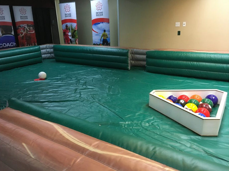 Inflatable Giant Billiards Close up, set up at indoor event.