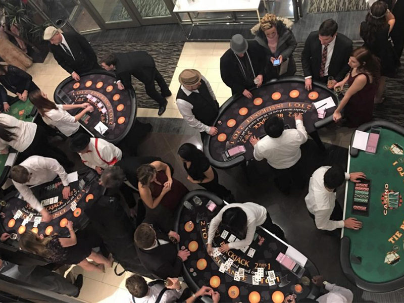 Top view of Blackjack tables at a Casino Night.