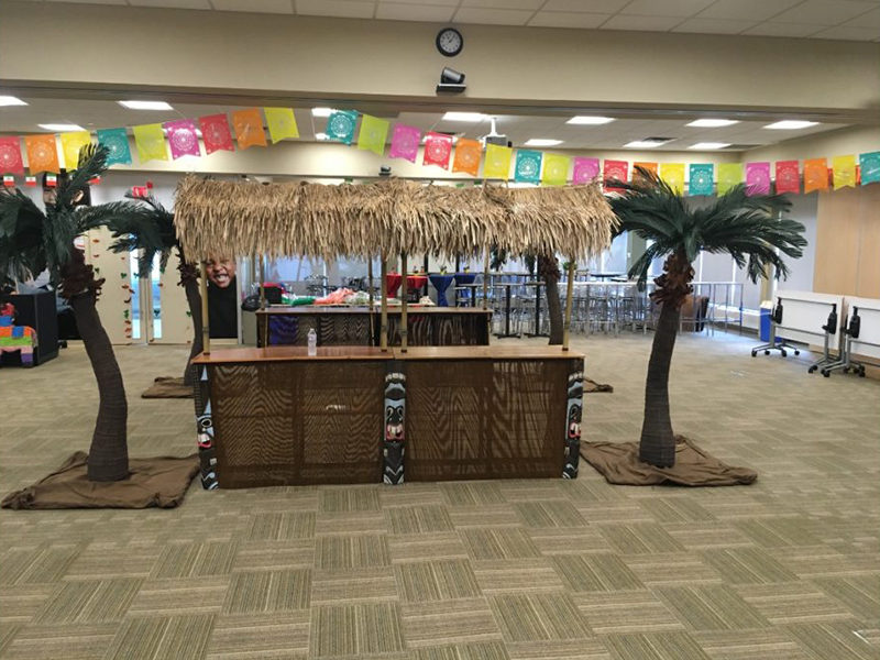 Two Tiki Bar Rentals ready for a beach themed event.