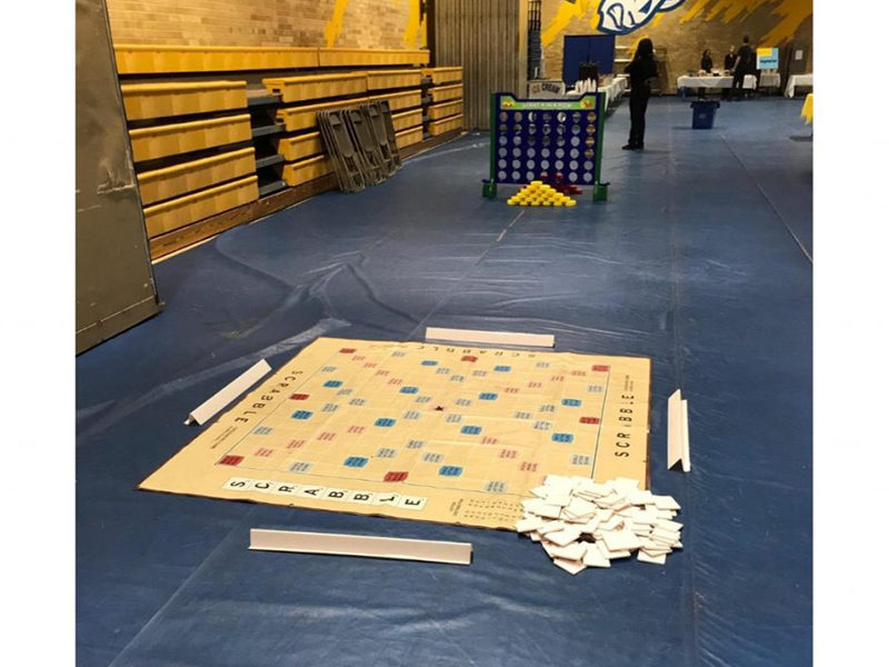 Giant Scrabble rental setup at event in Toronto.