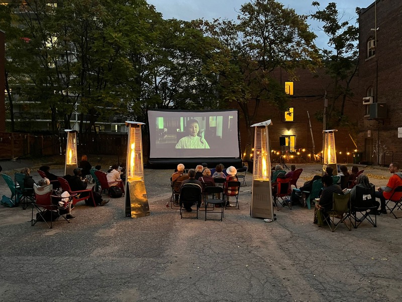 Full view of a 20-foot inflatable movie screen rental package