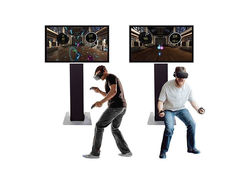VR Gaming Station rental in Toronto, two people playing virtual reality games.