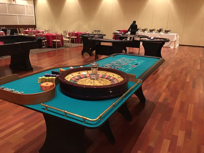 Full-length view of an authentic 10-foot roulette table on display