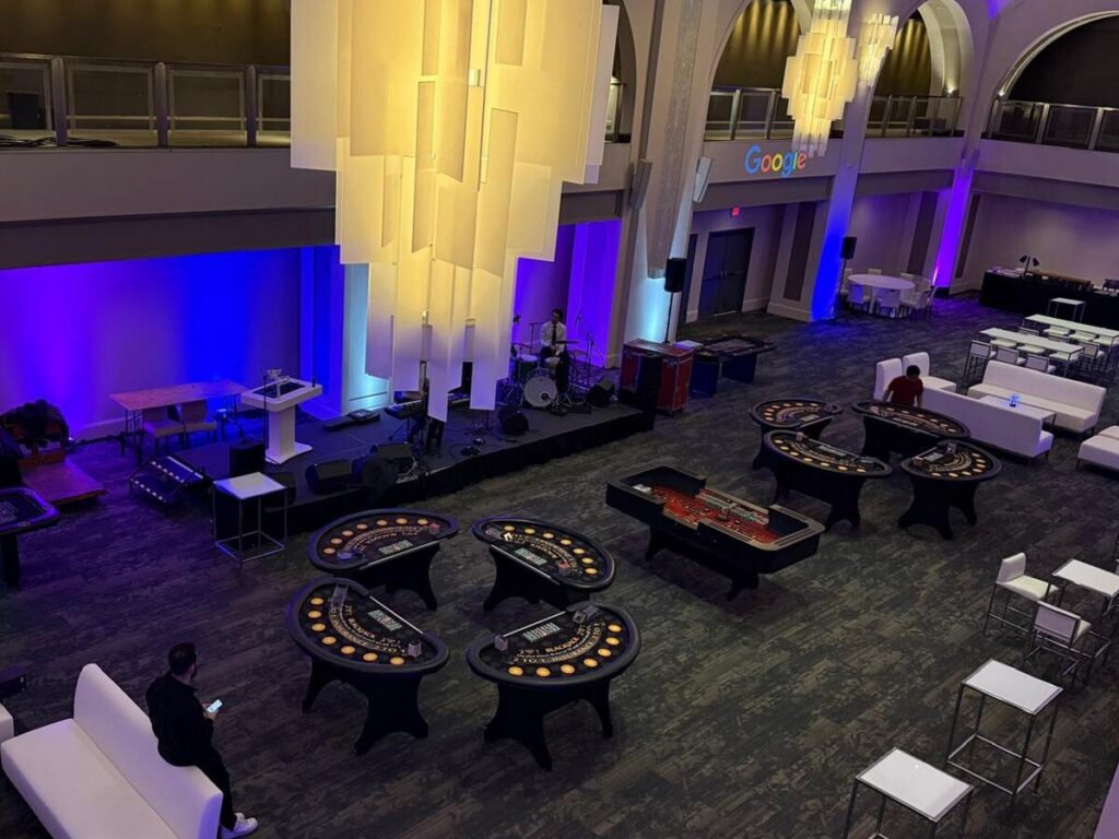 Guests enjoying interactive games at a Toronto fundraising event
