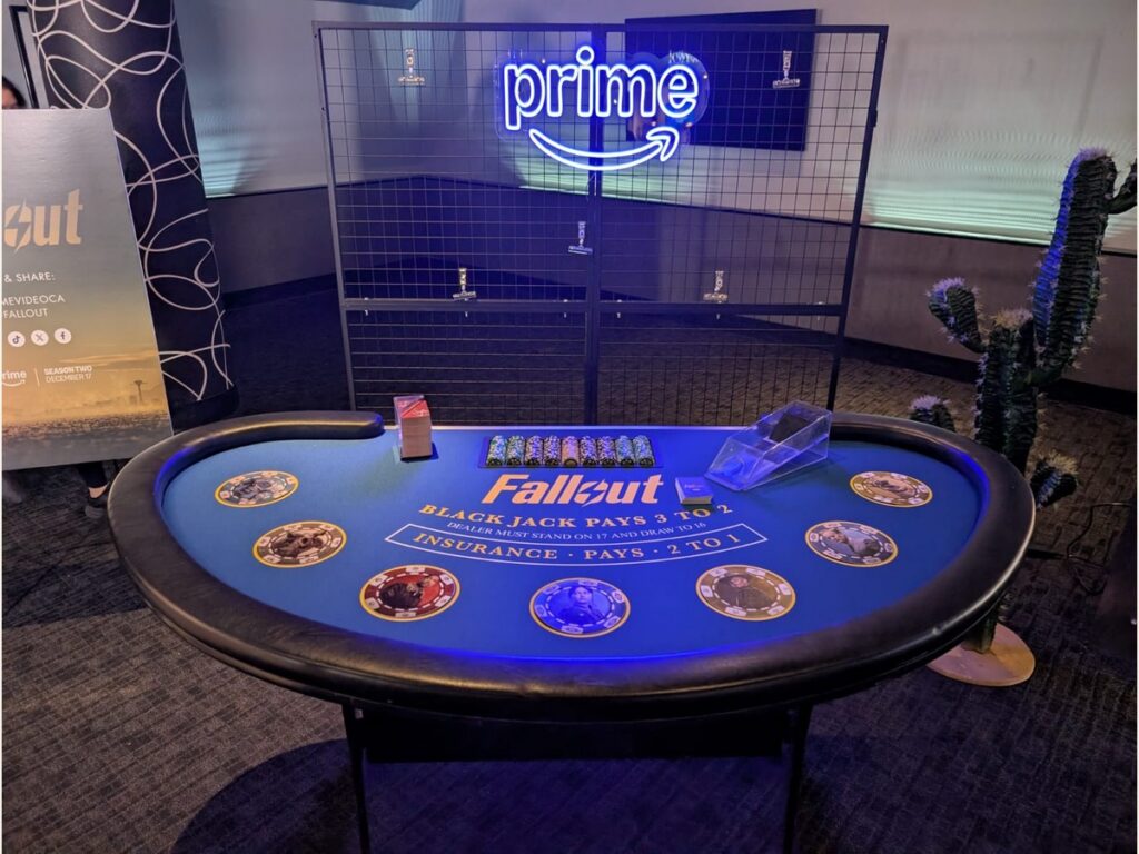 Casino table props arranged for a television scene