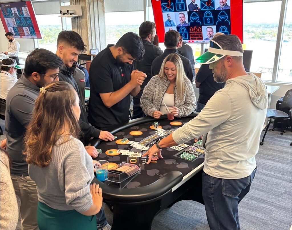 Teams participating in games at an employee event