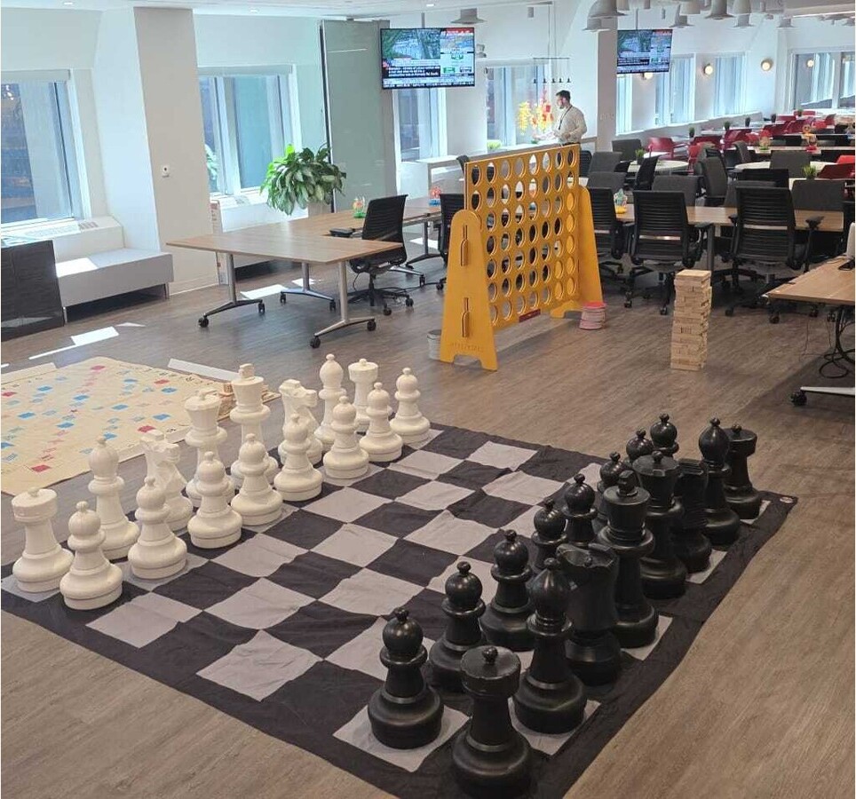Employees working together during a corporate team-building activity
