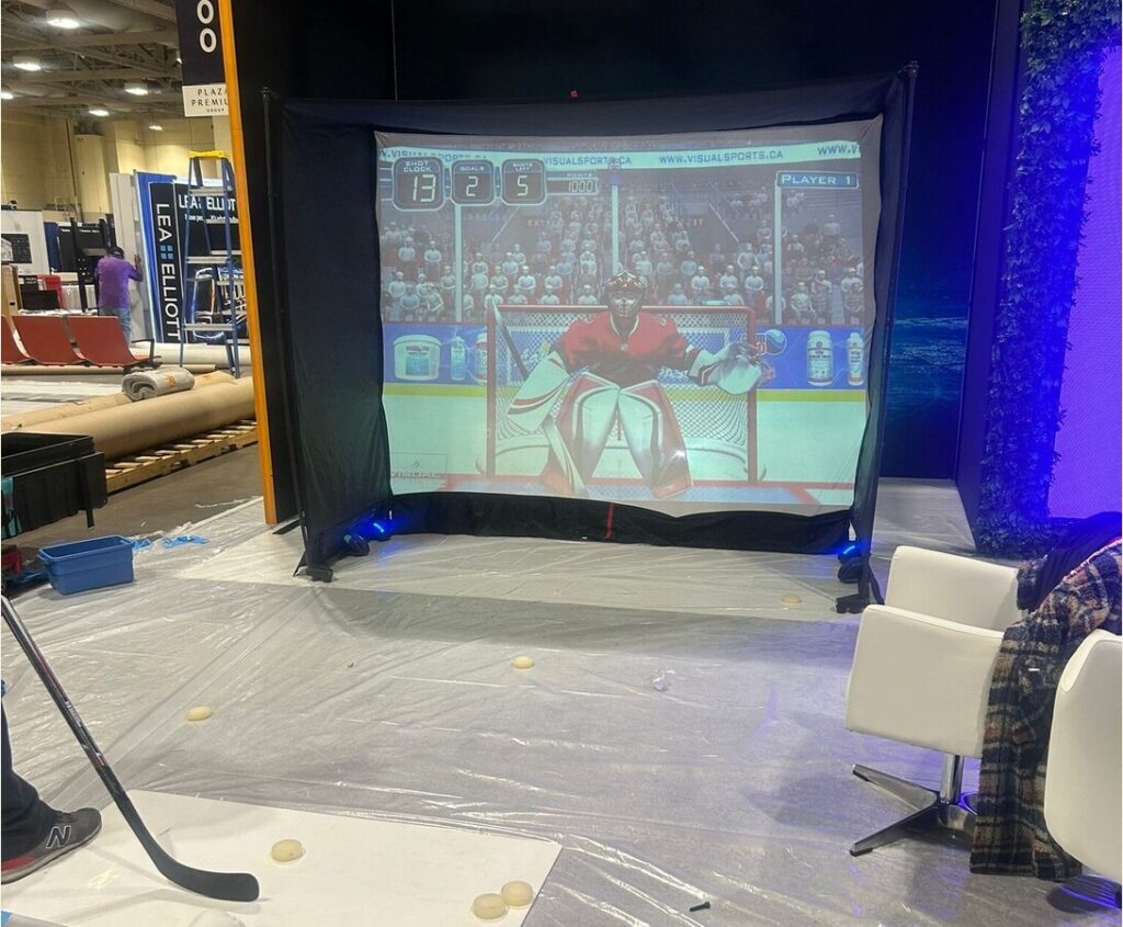 Trade show traffic builder set up inside a Toronto exhibition booth