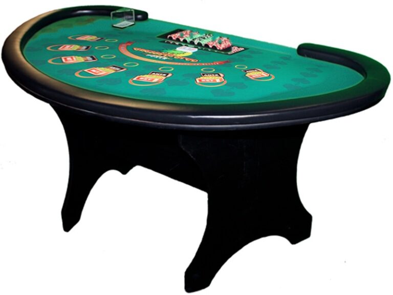 Caribbean Stud Poker casino table rental with green felt on black wooden legs